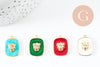 Pendentif médaille rectangle lion émail laiton doré 21.5mm, création bijoux animal x1 G9550