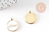 Pendentif médaille rond AMOR émail noir ou blanc laiton doré 20.5mm, x1 (G10823)