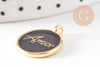 Pendentif médaille rond AMOR émail noir ou blanc laiton doré 20.5mm, x1 (G10823)