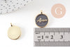 Pendentif médaille rond AMOR émail noir ou blanc laiton doré 20.5mm, x1 (G10823)