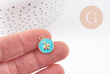 Pendentif médaille rond abeille émail laiton doré 16mm, x1 (G2942)
