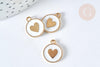 Pendentif médaille rond cœur émail blanc zamac doré 16mm, création bijou amour, x1 (G7426)