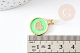 Pendentif médaille rond coeur émail laiton doré et zircon, pendentif laiton insecte,sans nickel,22mm,x1 G4064