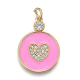 Pendentif médaille rond coeur émail laiton doré et zircon, pendentif laiton insecte,sans nickel,22mm,x1 G4064