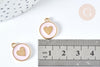 Pendentif médaille rond cœur émail rose clair zamac doré, création bijou amour, x1 (G7423)