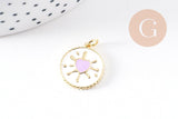 Pendentif médaille rond coeur émail rose laiton doré 18K 18mm , pendentif laiton coeur,sans nickel, x1 (G8420)