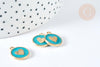 Pendentif médaille rond cœur émail turquoise zamac doré, création bijou amour, x1 (G7422)