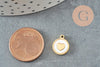 Pendentif médaille rond coeur nacre naturelle blanche acier 304 doré inoxydable, x1 (G9658)