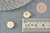 Pendentif médaille rond coeur nacre naturelle blanche acier 304 doré inoxydable, x1 (G9658)
