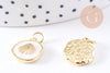 Pendentif médaille rond coquillage émail blanc laiton doré 15.5mm, x1 (G10623)