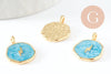 Pendentif médaille rond éclair émail bleu laiton doré, pendentif laiton émaillé,sans nickel,18mm, x1 G4269