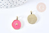 Pendentif médaille rond étoile émail rose ou bleu laiton doré 18mm, x1 (G8550)