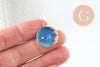 Pendentif médaille rond lune étoiles émail bleu zamac doré 25mm, pendentif laiton émaillé,sans nickel, x1 (G5838)