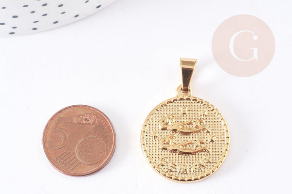 Pendentif médaille ronde Gémaux acier 304 inoxydable doré à graver, x1 (G6115)