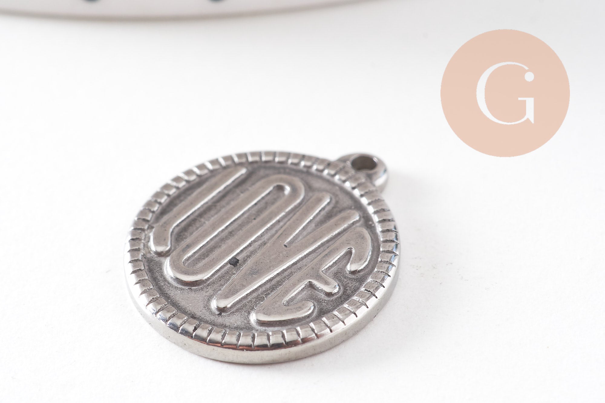 Pendentif médaille ronde LOVE acier 201 inoxydable platine 21mm, x1 (G10799)