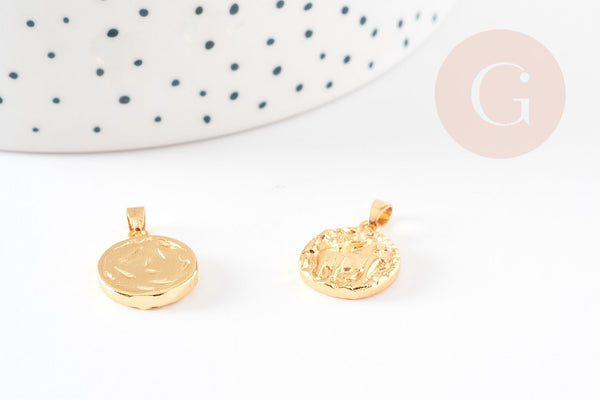 Pendentif médaille ronde Taureau laiton doré 18K - 16.5mm, un pendentif doré astrologique création bijoux,16.5mm, x1 G4930