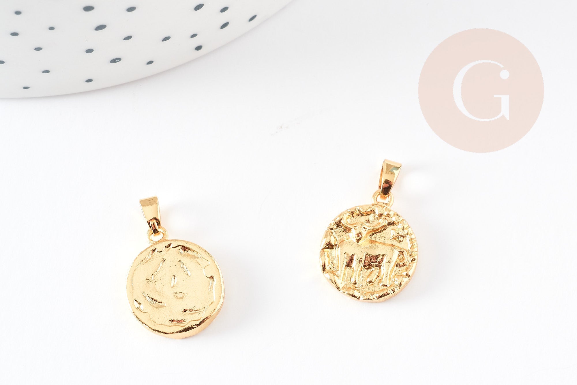Pendentif médaille ronde Taureau laiton doré 18K - 16.5mm, un pendentif doré astrologique création bijoux,16.5mm, x1 G4930