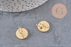 Pendentif médaille ronde Taureau laiton doré 18K, un pendentif doré astrologique création bijoux sans nickel,16mm, x1 (G4924)