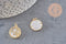 Pendentif médaille ronde Vierge nacre laiton doré 18K zircons,pendentif doré astrologique création bijoux sans nickel,17.5mm, x1 (G3481)