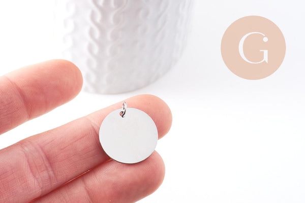 Pendentif médaille ronde acier IP 304 inoxydable doré/platine 20mm x1 (G10173)