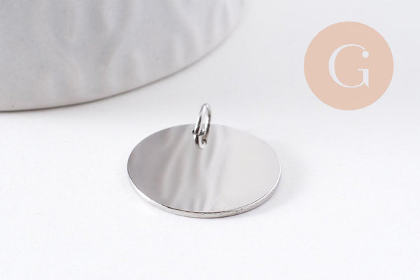 Pendentif médaille ronde acier IP 304 inoxydable doré/platine 20mm x1 (G10173)