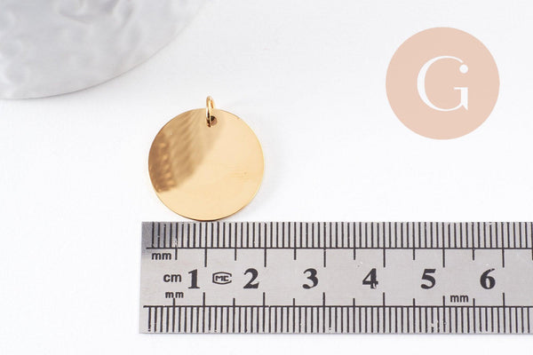 Pendentif médaille ronde acier IP 304 inoxydable doré/platine/ Or rose IP 20mm x1 (G10173)