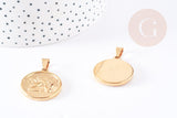 Pendentif médaille ronde ange acier 304 inoxydable doré 23mm, x1 (G0140)