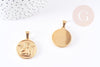 Pendentif médaille ronde ange acier 304 inoxydable doré 23mm, x1 (G0140)