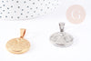 Pendentif médaille ronde ange acier doré ou platine 28.5mm, x1 (G4055)