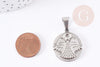 Pendentif médaille ronde ange acier doré ou platine 28.5mm, x1 (G4055)