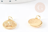 Pendentif médaille ronde ange laiton doré 18K, pendentif laiton doré pour création bijoux,médaille or,17mm, x1 G4929