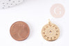 Pendentif médaille ronde astrologie acier doré 22mm, x1 (G1613)