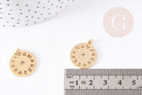 Pendentif médaille ronde astrologie acier doré 22mm, x1 (G1613)
