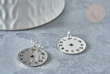Pendentif médaille ronde astrologie argenté acier inoxydable 22mm,signe astrologique, , x1 G7602