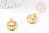 Pendentif médaille ronde boussolle étoile laiton doré 18K 21.5mm, x1 (G5330)