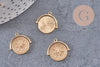 Pendentif médaille ronde boussolle étoile laiton doré 18K, un pendentif doré boussole pour création bijoux, x1 (G6080)