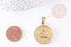 Pendentif médaille ronde capricorne acier doré 29mm, x1 G0818