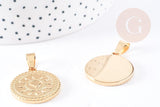 Pendentif médaille ronde cœur acier 304 inoxydable doré 25mm, x1 (G2051)