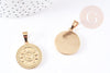 Pendentif médaille ronde cœur acier 304 inoxydable doré 25mm, x1 (G2051)