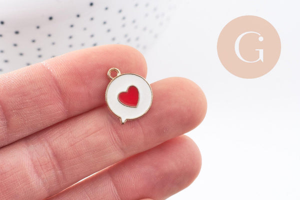 Pendentif médaille ronde coeur émail rouge laiton doré ,pendentif laiton amour pour création bijoux,17mm, x1 (G6192)