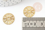 Pendentif médaille ronde dentelle acier doré, pendentif doré,sans nickel,acier doré,médaille or,17.5mm, x2 G4913