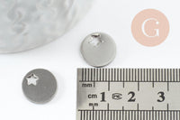 Pendentif médaille ronde étoile acier 201 inoxydable platine 12.5mm, x1 (G9500)