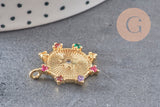 Pendentif médaille ronde étoile laiton doré zircons colorés, un pendentif doré avec cristaux pour création bijoux,24mm, x1 (G3377)
