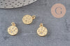 Pendentif médaille ronde étoiles laiton doré zircons, un pendentif doré avec cristaux pour création bijoux,14mm, x1 (G4748)