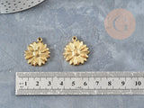 Pendentif médaille ronde fleur tournesol acier 304 inoxydable doré PVD 25.5mm x1 (G2921)