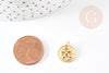 Pendentif médaille ronde laiton doré fleur 12mm, x1 (G4826)
