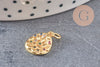 Pendentif médaille ronde laiton doré zircons coloré 13.6mm, un pendentif doré avec cristaux pour création bijoux, x1 (G6303)