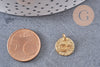 Pendentif médaille ronde lune étoile laiton doré texturé, un pendentif doré sans nickel création bijoux,12mm, x1 (G4932)