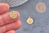 Pendentif médaille ronde lune étoile laiton doré texturé, un pendentif doré sans nickel création bijoux,12mm, x1 (G4932)