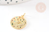 Pendentif médaille ronde lune laiton doré zircons colorés 17mm, x1 (G4749)